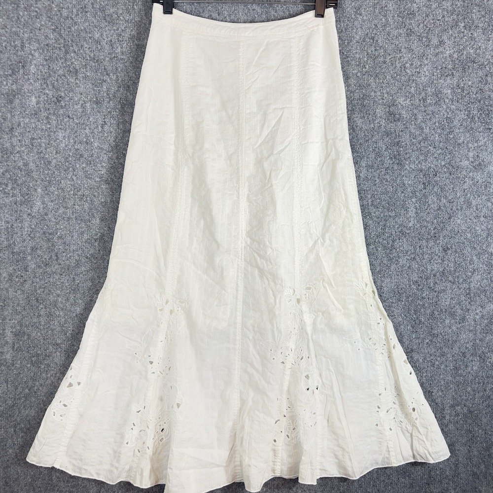White House Black Market‎ White Cotton Embroidered Midi Skirt Women's Size 0